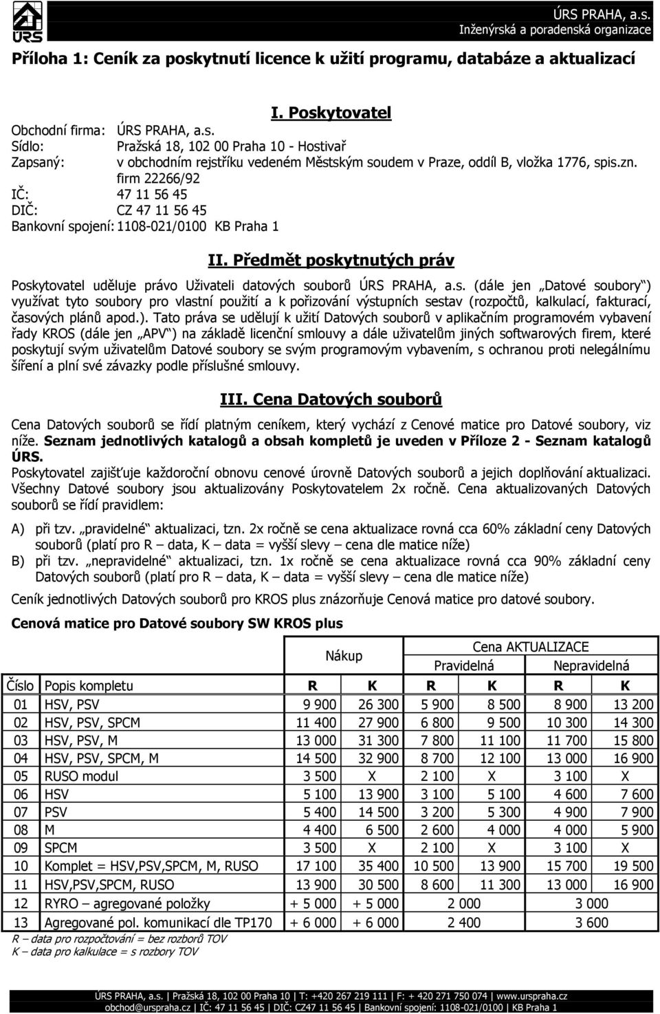 ojení: 1108-021/0100 KB Praha 1 II. Předmět posk