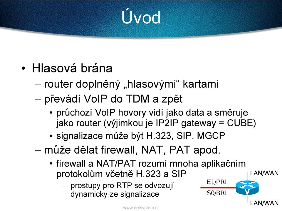 323, SIP, MGCP může dělat firewall, NAT, PAT apod.