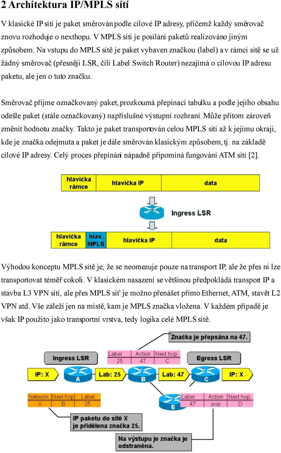 Směrovač přijme označkovaný paket, prozkoumá přepínací tabulku a podle jejího obsahu odešle paket (stále označkovaný) na příslušné výstupní rozhraní. Může přitom zároveň změnit hodnotu značky.