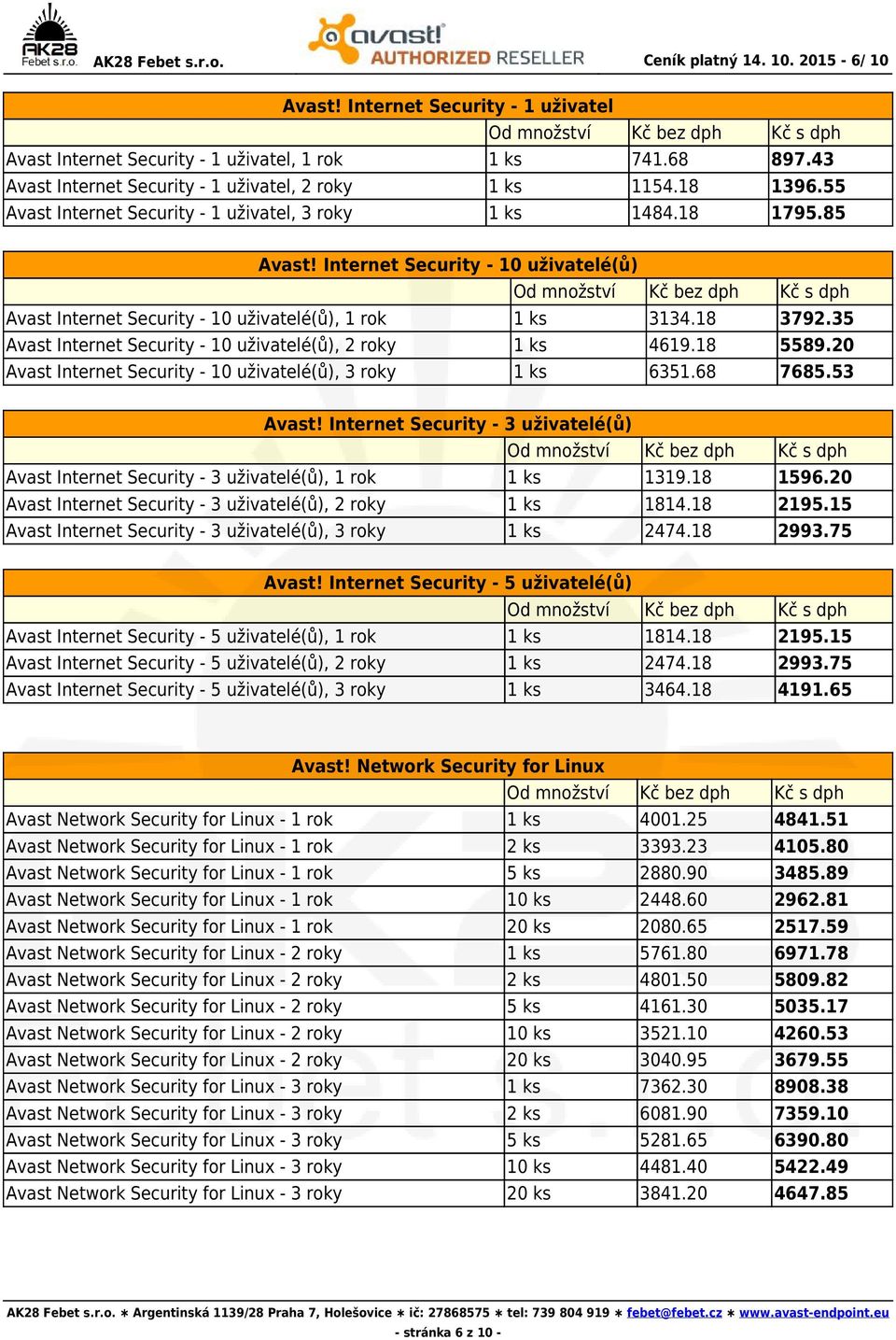 Internet Security - 10 uživatelé(ů) Avast Internet Security - 10 uživatelé(ů), 1 rok 1 ks 3134.18 3792.35 Avast Internet Security - 10 uživatelé(ů), 2 roky 1 ks 4619.18 5589.