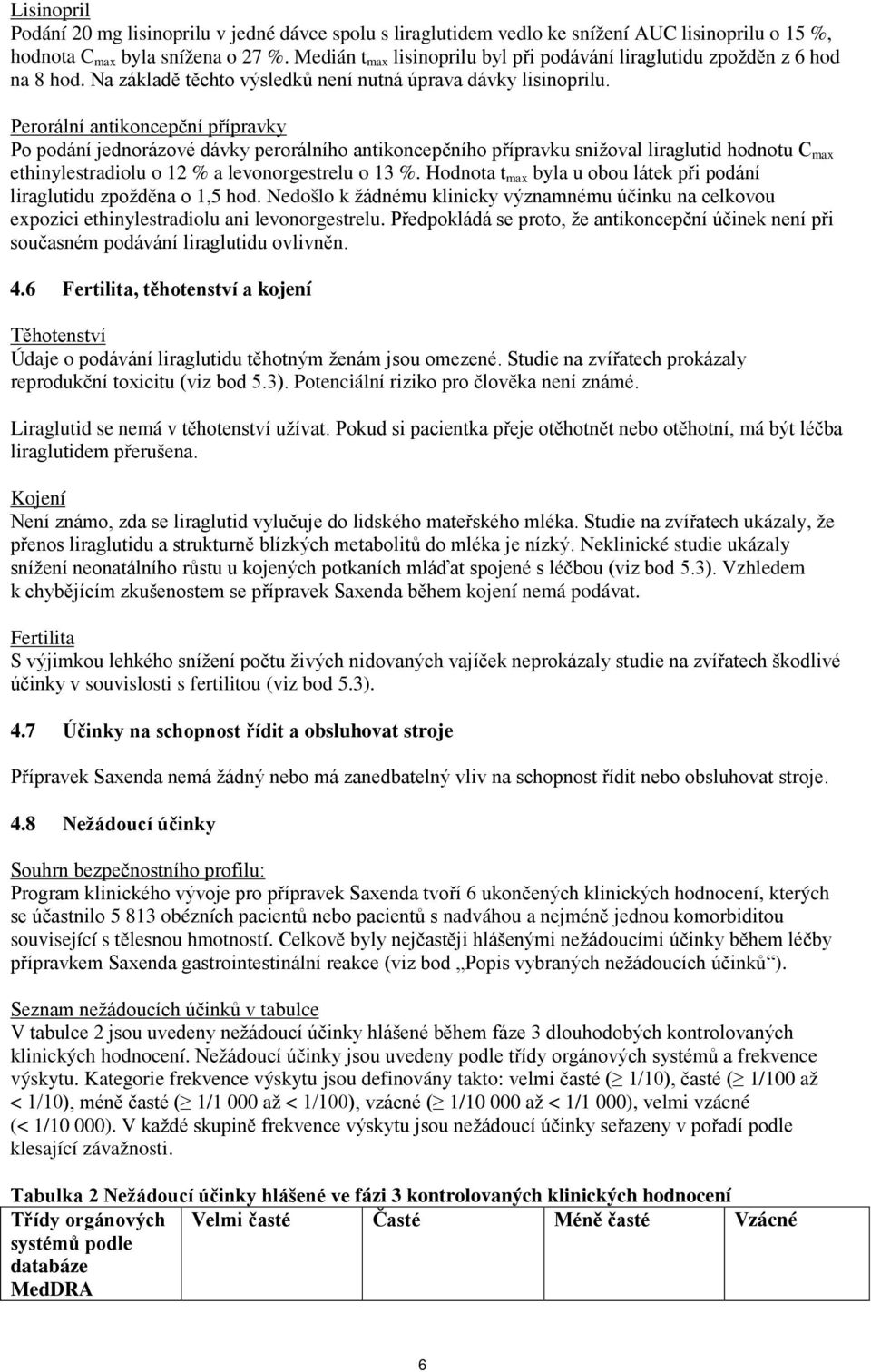 Perorální antikoncepční přípravky Po podání jednorázové dávky perorálního antikoncepčního přípravku snižoval liraglutid hodnotu C max ethinylestradiolu o 12 % a levonorgestrelu o 13 %.