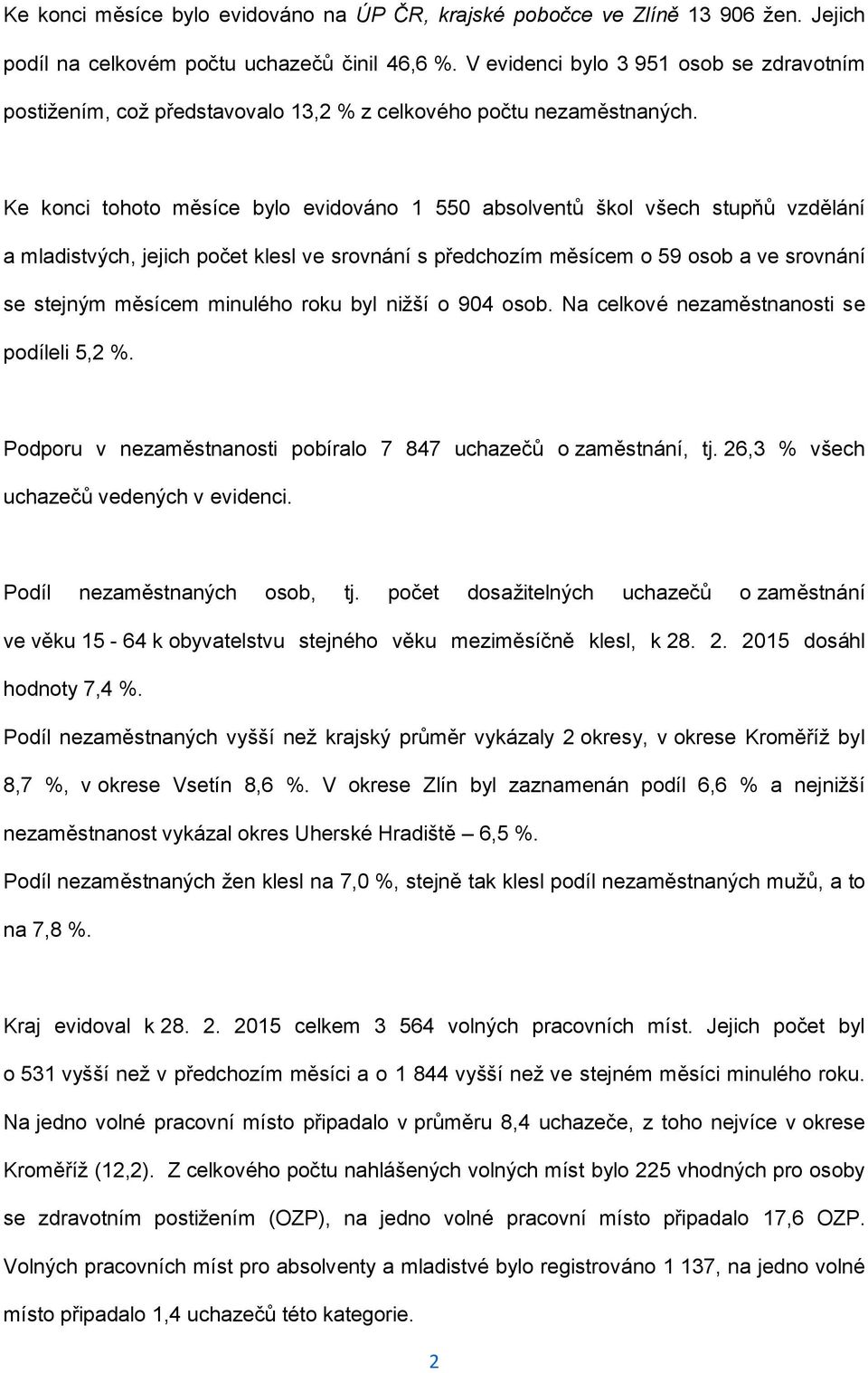 Ke konci tohoto měsíce bylo evidováno 1 550 absolventů škol všech stupňů vzdělání a mladistvých, jejich počet klesl ve srovnání s předchozím měsícem o 59 osob a ve srovnání se stejným měsícem