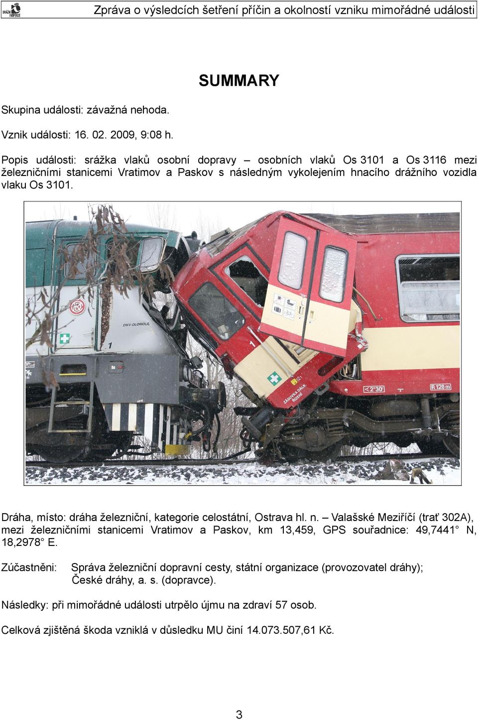 Os 3101. Dráha, místo: dráha železniční, kategorie celostátní, Ostrava hl. n.
