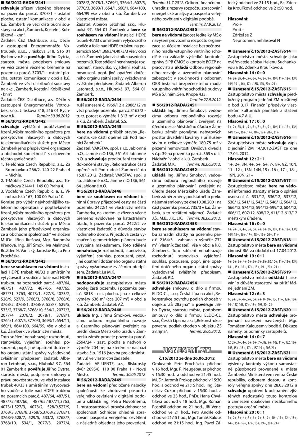 č. 3703/1 - ostatní plocha, ostatní komunikace v obci a k.ú. Žamberk ve věci distribuční soustavy na akci Žamberk, Kostelní, Koblíšková - knn. Žadatel: ČEZ Distribuce, a.s. Děčín v zastoupení Energomontáže Votroubek, s.