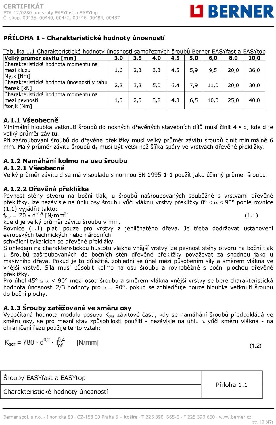 4,5 5,9 9,5 20,0 36,0 My,k [Nm] Charakteristická hodnota únosnosti v tahu ftensk [kn] 2,8 3,8 5,0 6,4 7,9 11,0 20,0 30,0 Charakteristická hodnota momentu na mezi pevnosti ftor,k [Nm] 1,5 2,5 3,2 4,3