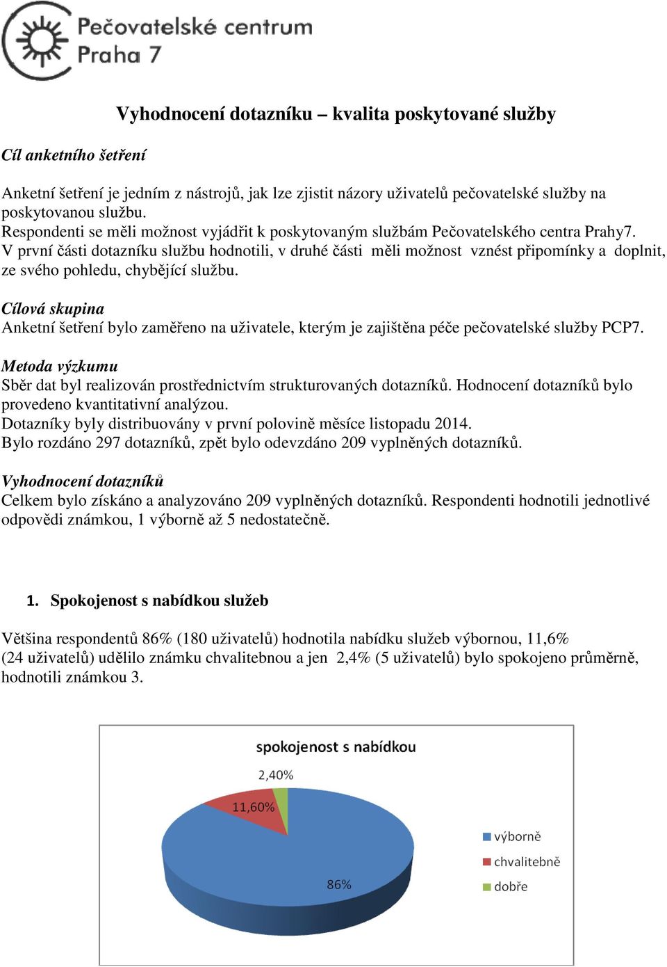 V první části dotazníku službu hodnotili, v druhé části měli možnost vznést připomínky a doplnit, ze svého pohledu, chybějící službu.