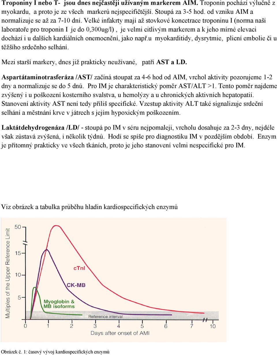 Velké infakrty mají až stovkové koncetrace troponinu I (norma naší laboratoře pro troponin I je do 0,300ug/l), je velmi citlivým markerem a k jeho mírné elevaci dochází i u dalších kardiálních