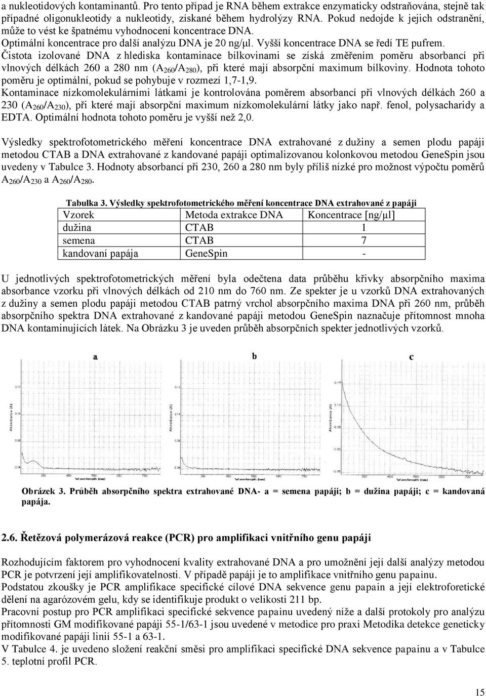 Čistota izolované DNA z hlediska kontaminace bílkovinami se získá změřením poměru absorbancí při vlnových délkách 260 a 280 nm (A 260 /A 280 ), při které mají absorpční maximum bílkoviny.