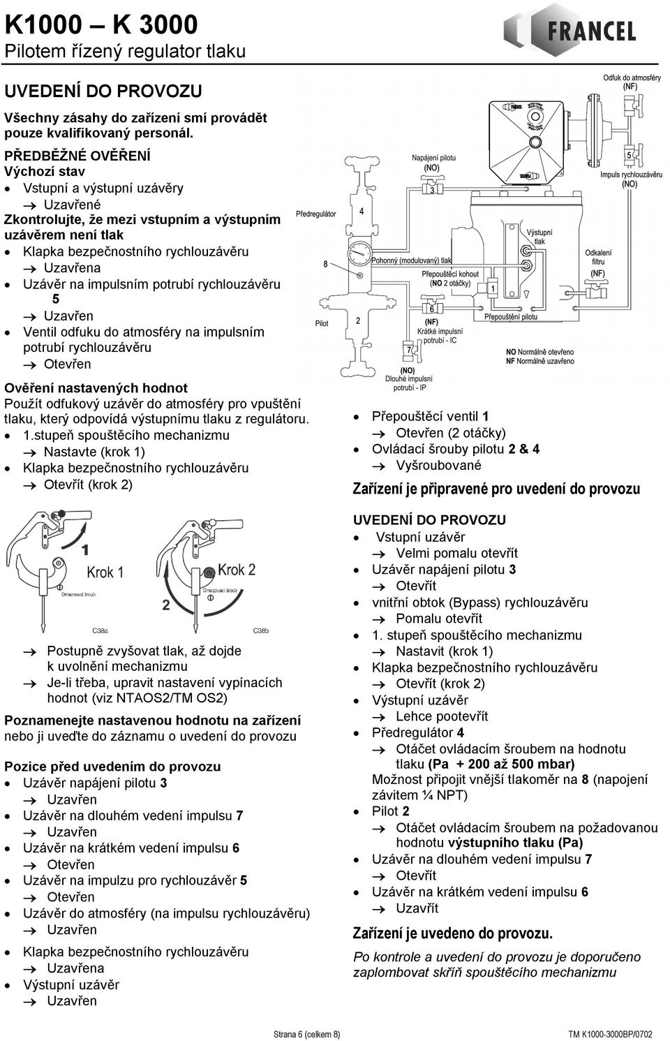 rychlouzávěru 5 Ventil odfuku do atmosféry na impulsním potrubí rychlouzávěru Ověření nastavených hodnot Použít odfukový uzávěr do atmosféry pro vpuštění tlaku, který odpovídá výstupnímu tlaku z