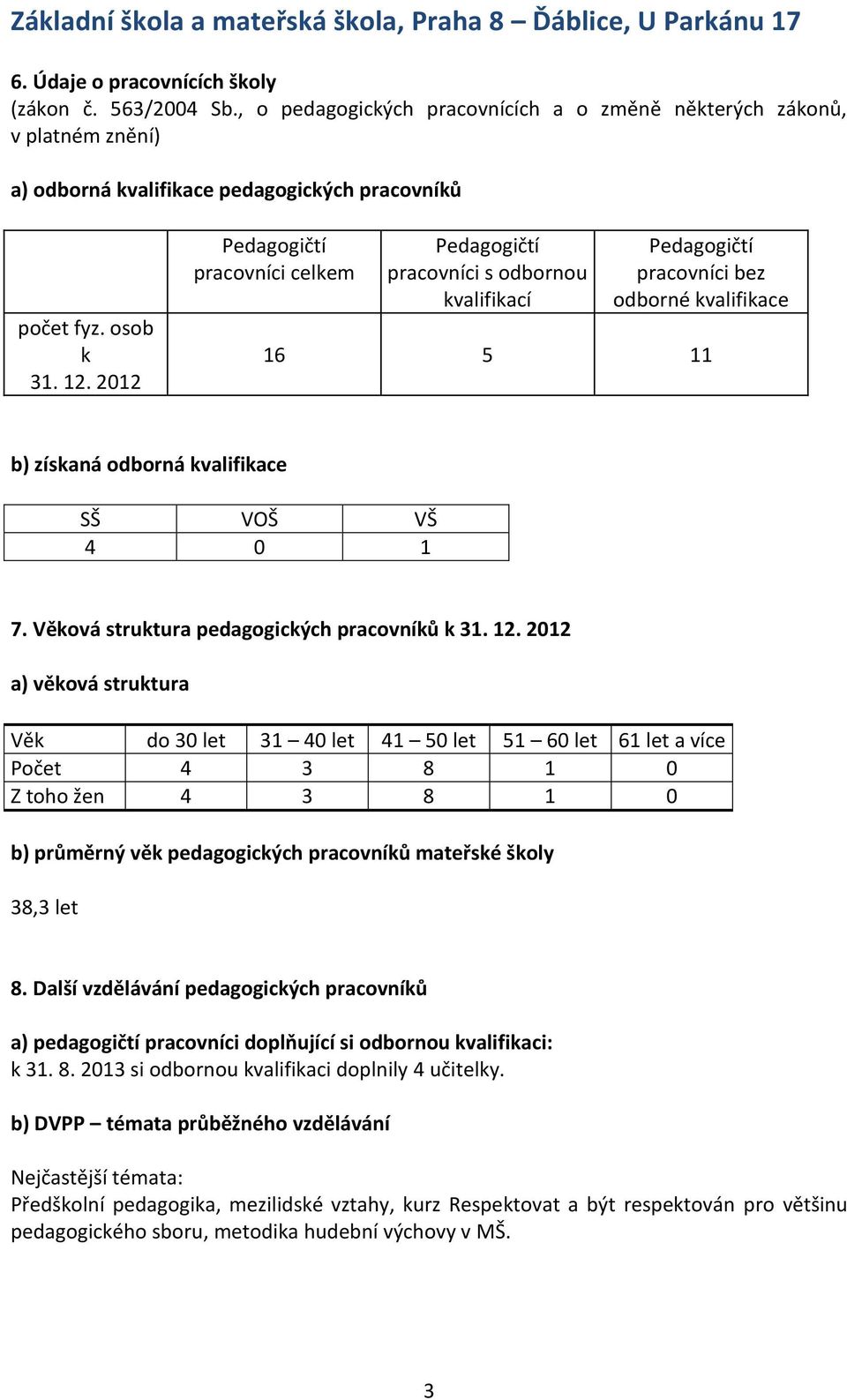 Věková struktura pedagogických pracovníků k 31. 12.