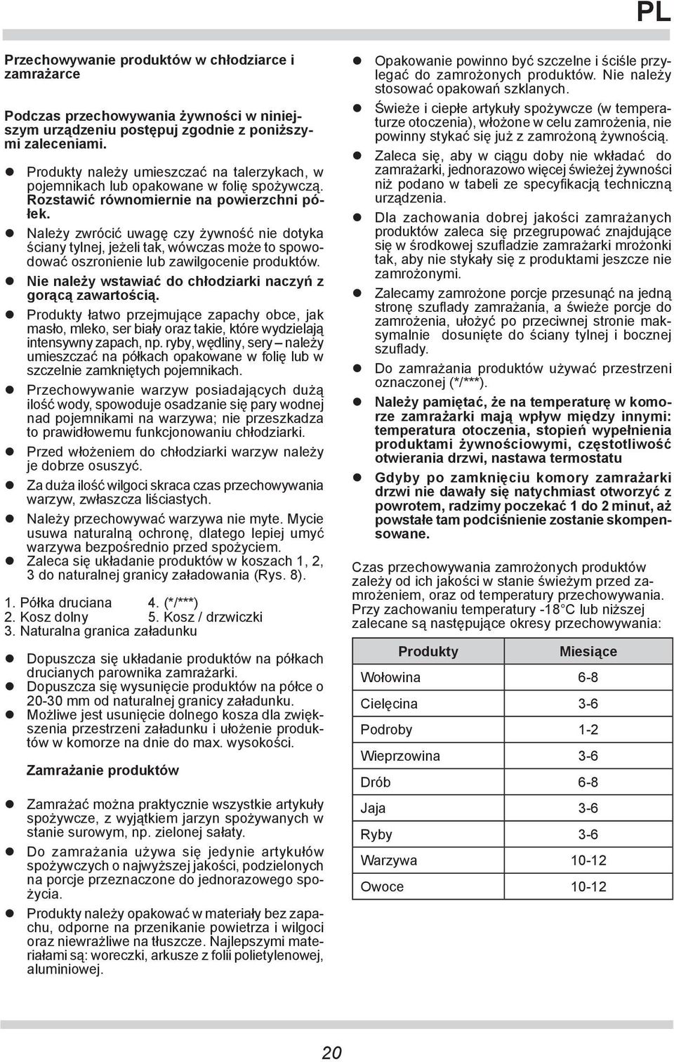 Należy zwrócić uwagę czy żywność nie do ty ka ściany tylnej, jeżeli tak, wówczas może to spo wodo wać oszro nie nie lub za wil go ce nie produktów.