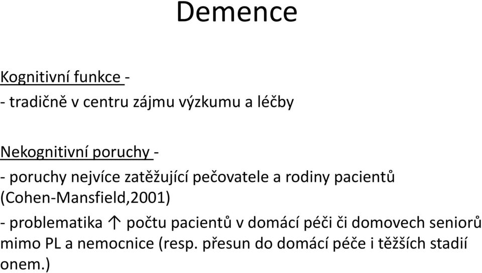 pacientů (Cohen-Mansfield,2001) - problematika počtu pacientů v domácí péči