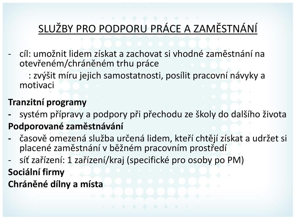 ze školy do dalšího života Podporované zaměstnávání - časově omezená služba určená lidem, kteří chtějí získat a udržet si placené