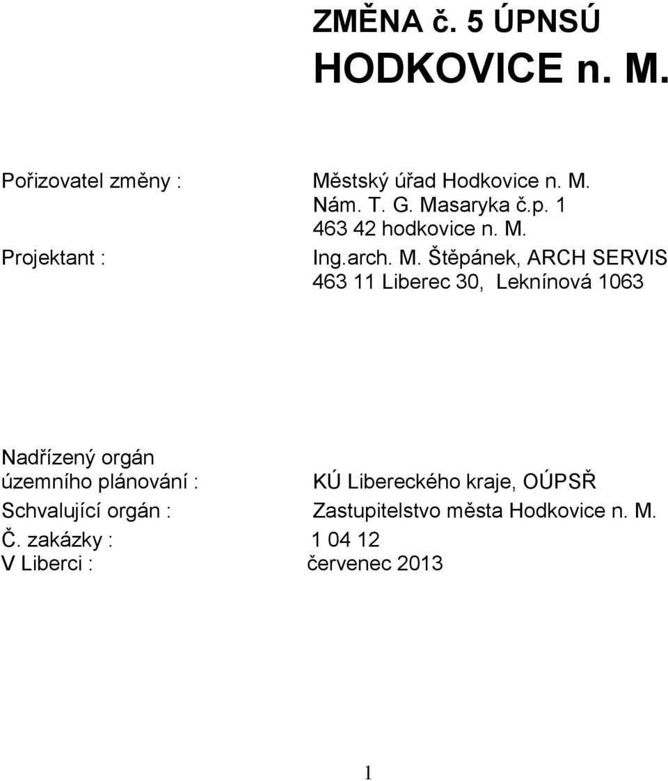 Projektant : Ing.arch. M.