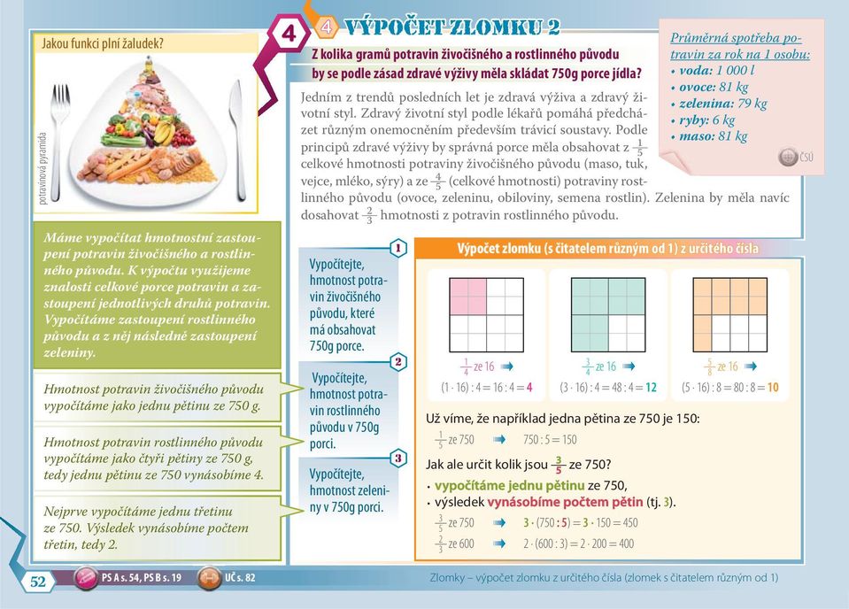 Hmotnost potravin živočišného původu vypočítáme jako jednu pětinu ze 50 g. Hmotnost potravin rostlinného původu vypočítáme jako čtyři pětiny ze 50 g, tedy jednu pětinu ze 50 vynásobíme.