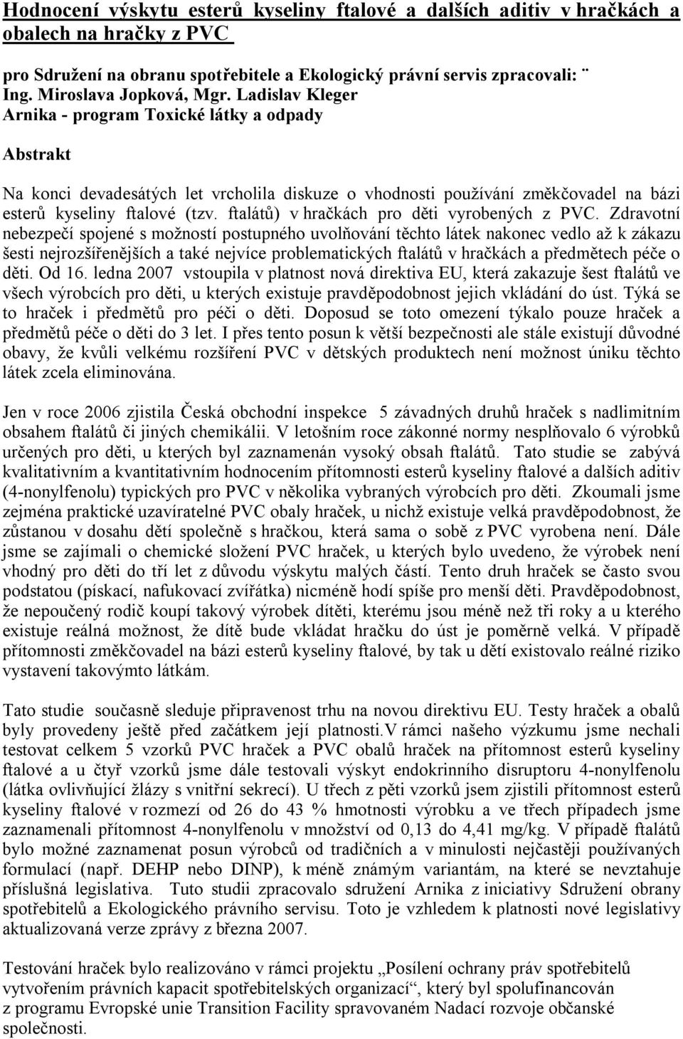 ftalátů) v hračkách pro děti vyrobených z PVC.