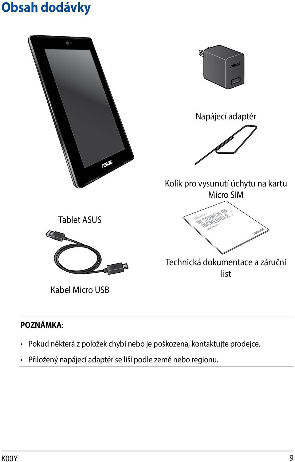 záruční list POZNÁMKA: Pokud některá z položek chybí nebo je poškozena,