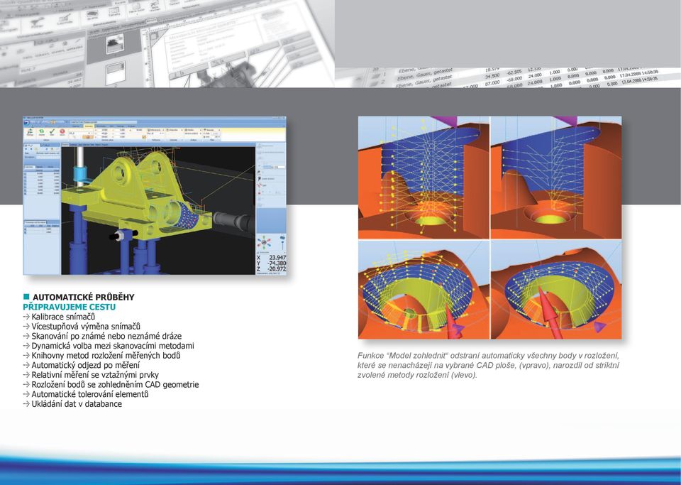 PROTOKOLY Funkce Model zohlednit odstraní automaticky všechny body v rozložení, které se nenacházejí na vybrané CAD ploše, (vpravo), narozdíl od striktní zvolené metody rozložení (vlevo).