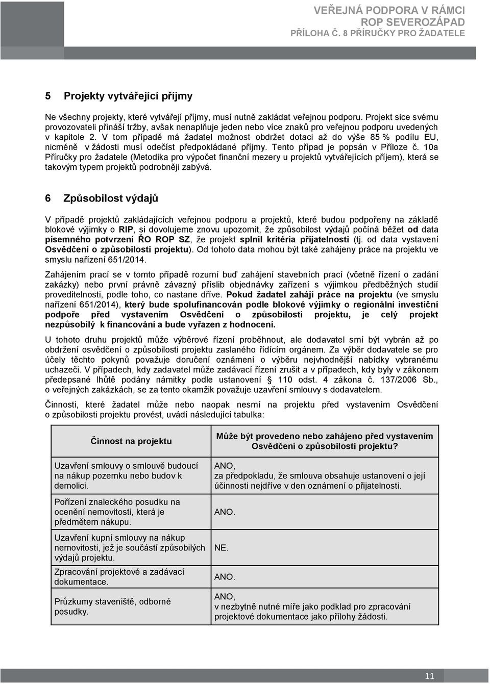 V tom případě má žadatel možnost obdržet dotaci až do výše 85 % podílu EU, nicméně v žádosti musí odečíst předpokládané příjmy. Tento případ je popsán v Příloze č.