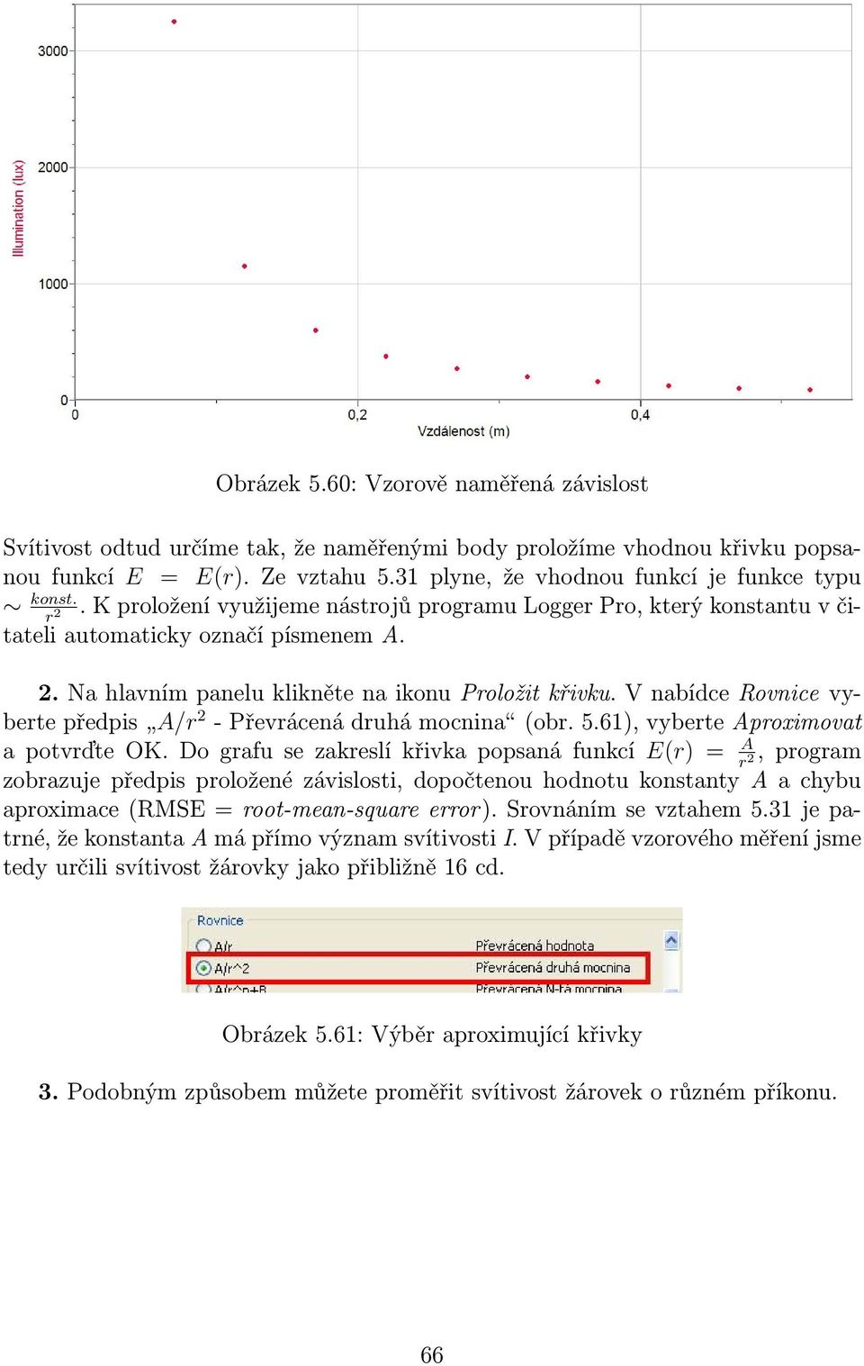 V nabídce Rovnice vyberte předpis A/r 2 - Převrácená druhá mocnina (obr. 5.61), vyberte Aproximovat a potvrďte OK.