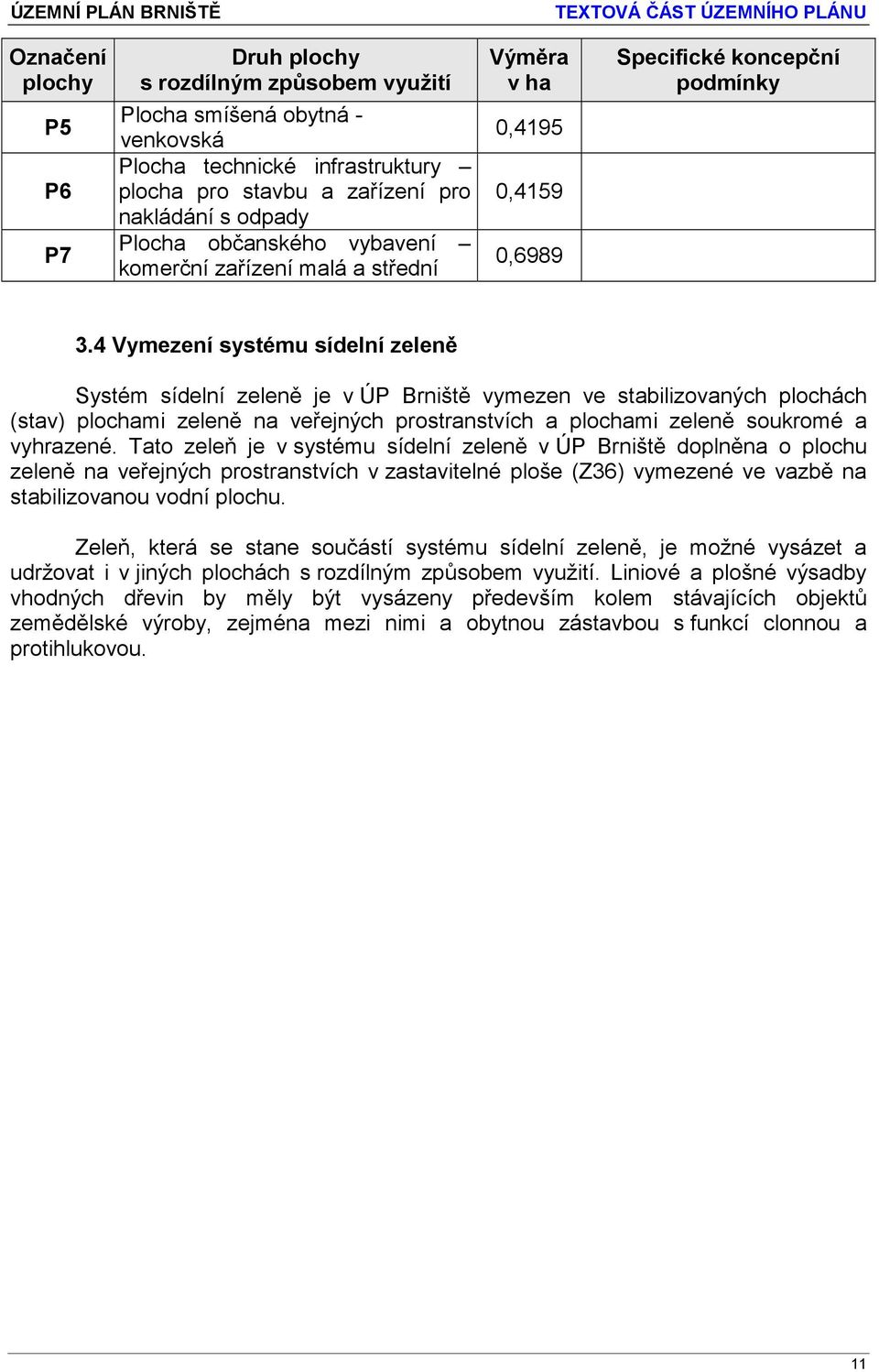 4 Vymezení systému sídelní zeleně Systém sídelní zeleně je v ÚP Brniště vymezen ve stabilizovaných plochách (stav) plochami zeleně na veřejných prostranstvích a plochami zeleně soukromé a vyhrazené.