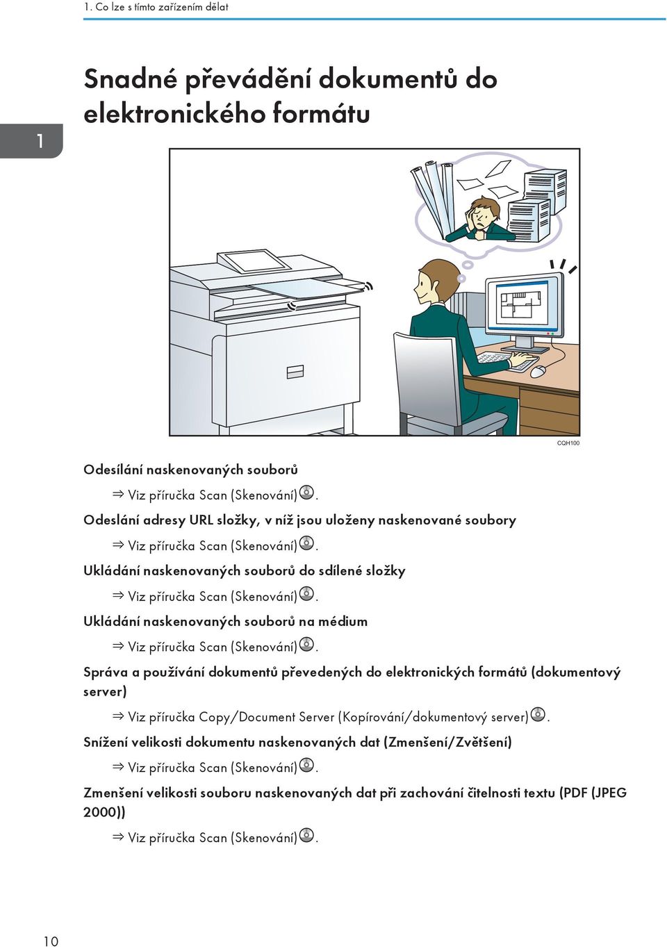 Ukládání naskenovaných souborů na médium Viz příručka Scan (Skenování).