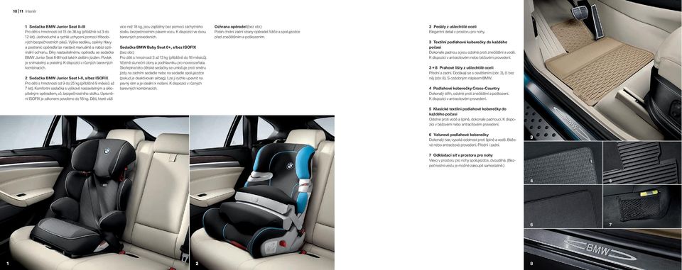 Povlak je snímatelný a pratelný. K dispozici v různých barevných kombinacích. Sedačka BMW Junior Seat I-II, s/bez ISOFIX Pro děti s hmotností od do kg (přibližně měsíců až let).