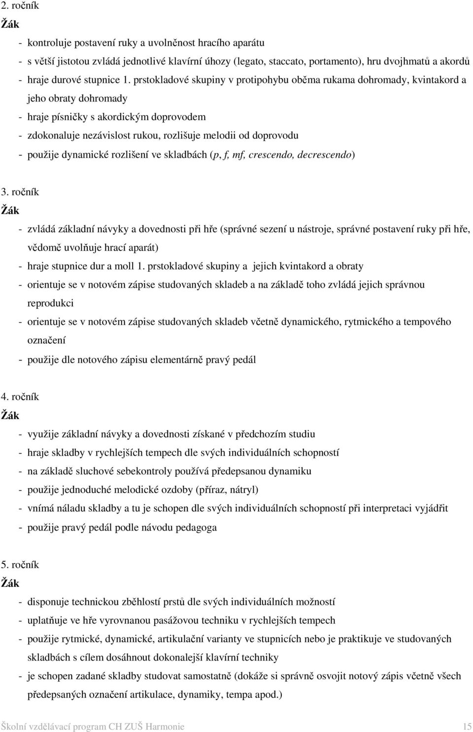 - použije dynamické rozlišení ve skladbách (p, f, mf, crescendo, decrescendo) 3.
