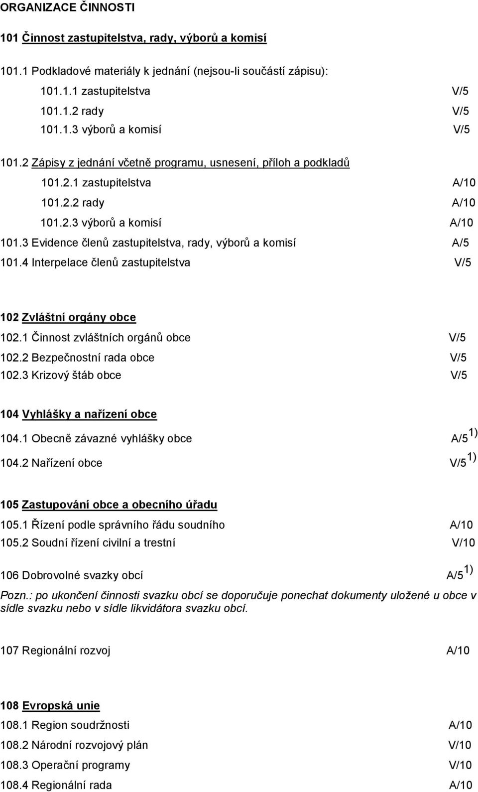 3 Evidence členů zastupitelstva, rady, výborů a komisí A/5 101.4 Interpelace členů zastupitelstva V/5 102 Zvláštní orgány obce 102.1 Činnost zvláštních orgánů obce V/5 102.