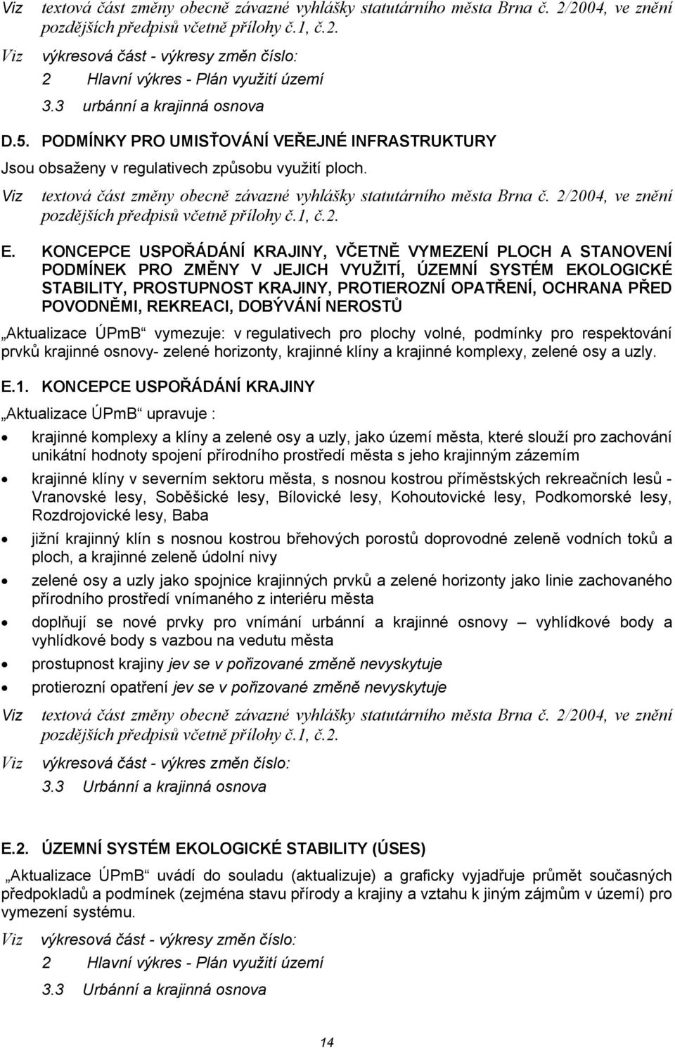 Viz textová část změny obecně závazné vyhlášky statutárního města Brna č. 2/2004, ve znění pozdějších předpisů včetně přílohy č.1, č.2. E.