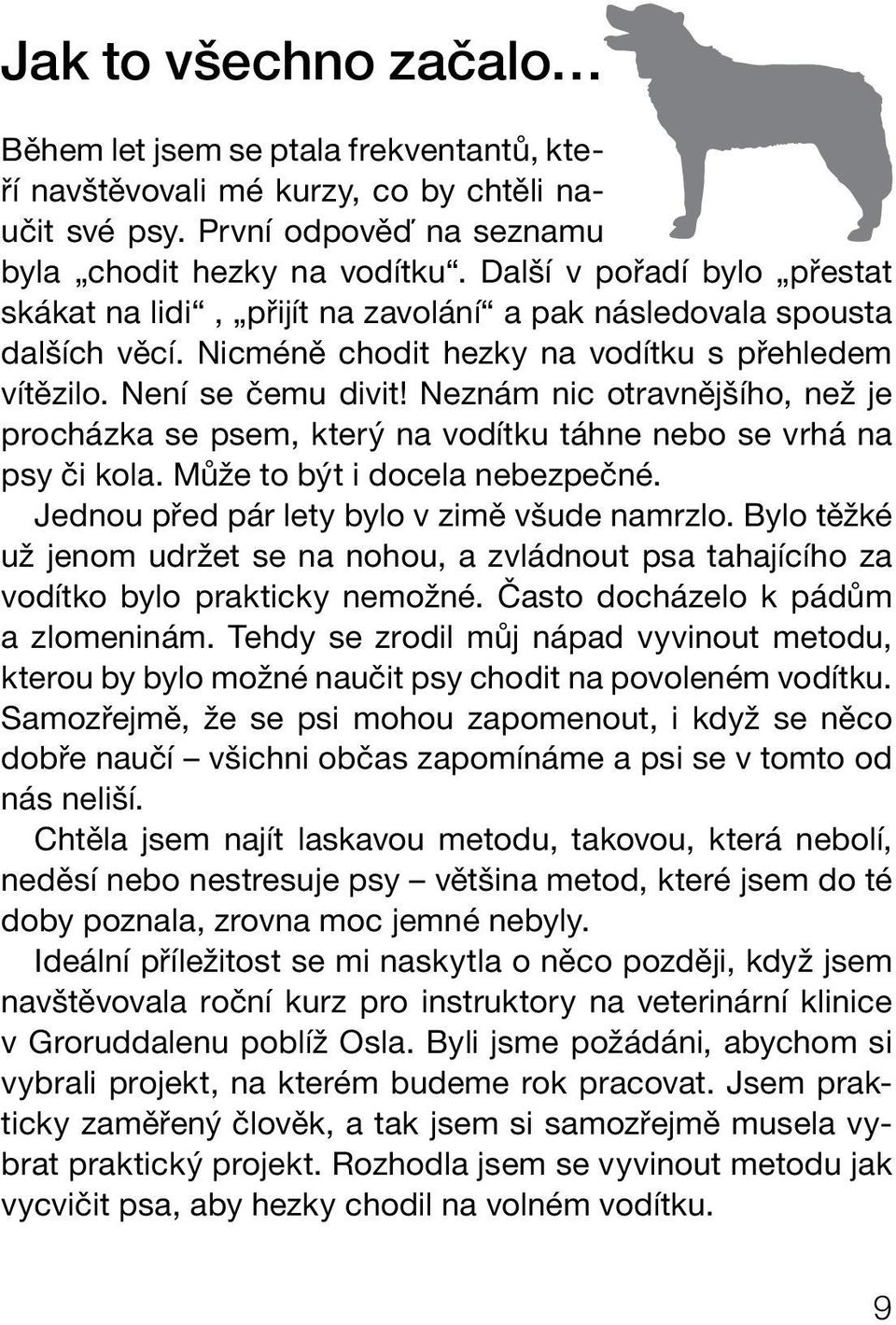 Neznám nic otravnějšího, než je procházka se psem, který na vodítku táhne nebo se vrhá na psy či kola. Může to být i docela nebezpečné. Jednou před pár lety bylo v zimě všude namrzlo.