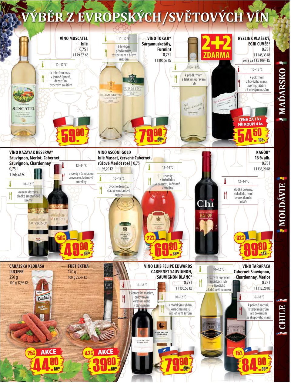 FUET EXTRA 170 g VÍNO LUIS FELIPE EDWARDS CABERNET SAUVIGNON, SAUVIGNON BLANC* 23,47 Kč 17,6 Kč k červeným masům, grilovaným kuřatům nebo k těstovinám 44. 5. PENNY_Katalog_Vino_225x27_10_07_2015.