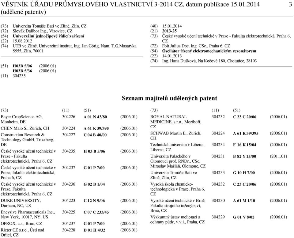 01) H03B 5/36 (2006.01) (11) 304235 (40) 15.01.2014 (21) 2013-25 (73) České vysoké učení technické v Praze - Fakulta elektrotechnická, Praha 6, CZ (72) Foit Julius Doc. Ing. CSc.