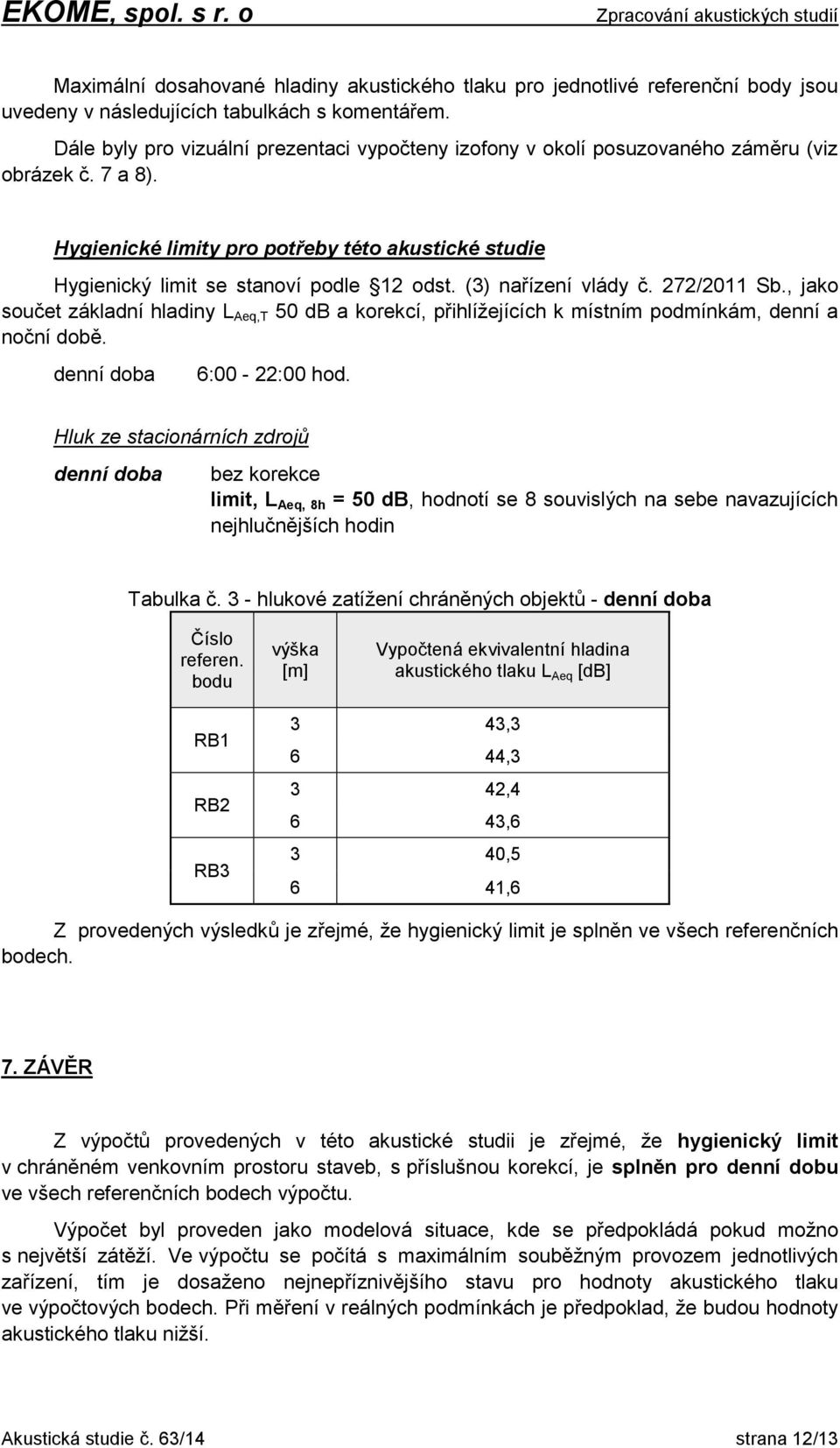 (3) nařízení vlády č. 272/2011 Sb., jako součet základní hladiny L Aeq,T 50 db a korekcí, přihlížejících k místním podmínkám, denní a noční době. denní doba 6:00-22:00 hod.