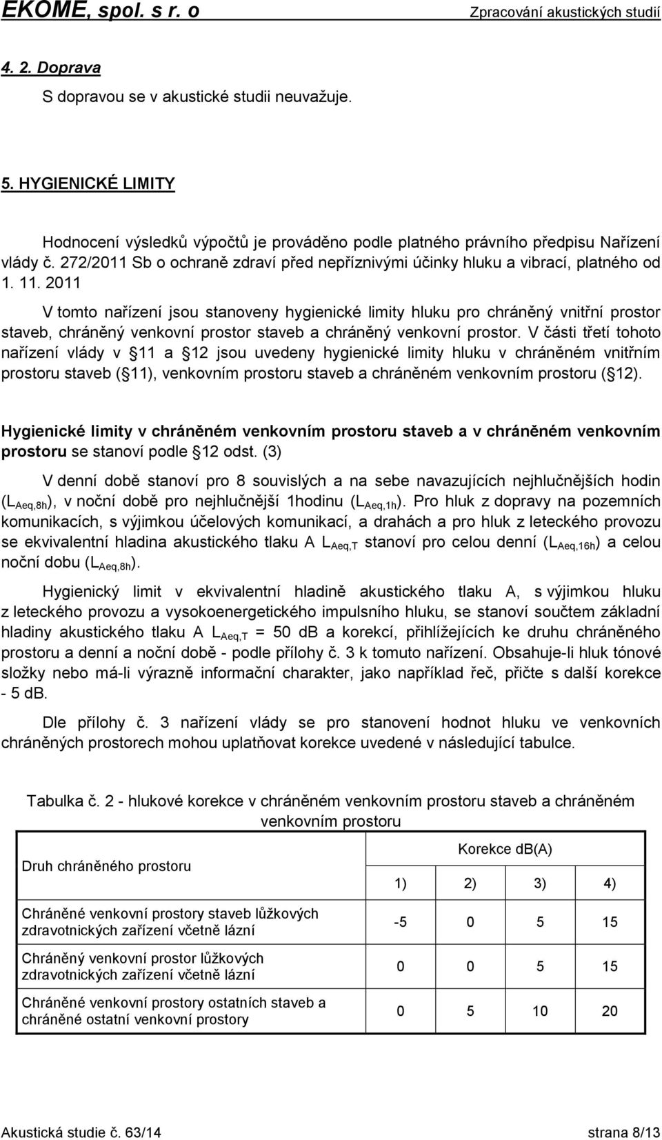 2011 V tomto nařízení jsou stanoveny hygienické limity hluku pro chráněný vnitřní prostor staveb, chráněný venkovní prostor staveb a chráněný venkovní prostor.