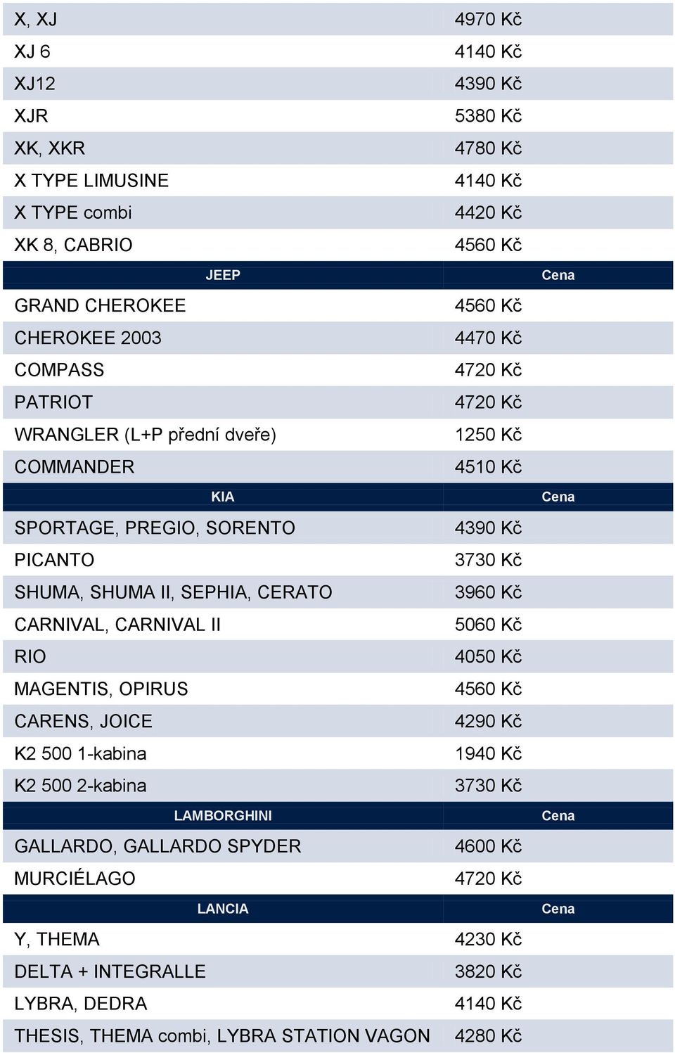MAGENTIS, OPIRUS CARENS, JOICE K2 500 1-kabina K2 500 2-kabina LAMBORGHINI GALLARDO, GALLARDO SPYDER MURCIÉLAGO 4470 Kč 4720 Kč 4720 Kč 1250