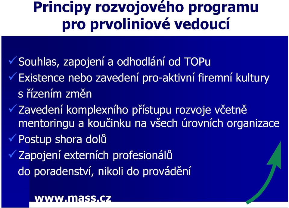 komplexního přístupu rozvoje včetně mentoringu a koučinku na všech úrovních