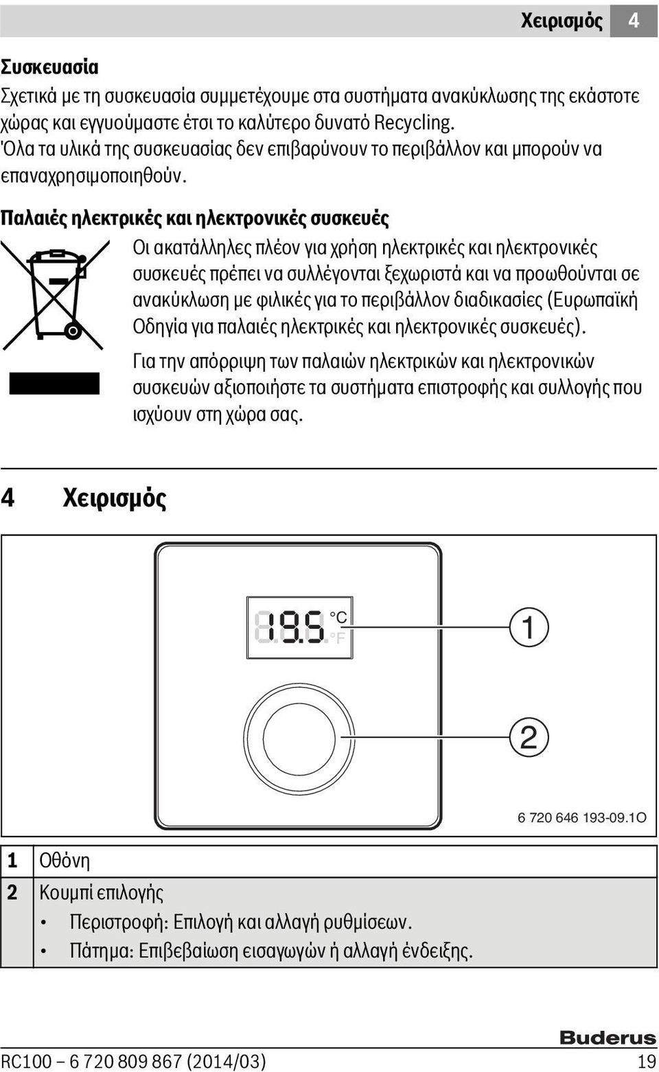 Παλαιές ηλεκτρικές και ηλεκτρονικές συσκευές Οι ακατάλληλες πλέον για χρήση ηλεκτρικές και ηλεκτρονικές συσκευές πρέπει να συλλέγονται ξεχωριστά και να προωθούνται σε ανακύκλωση με φιλικές για το