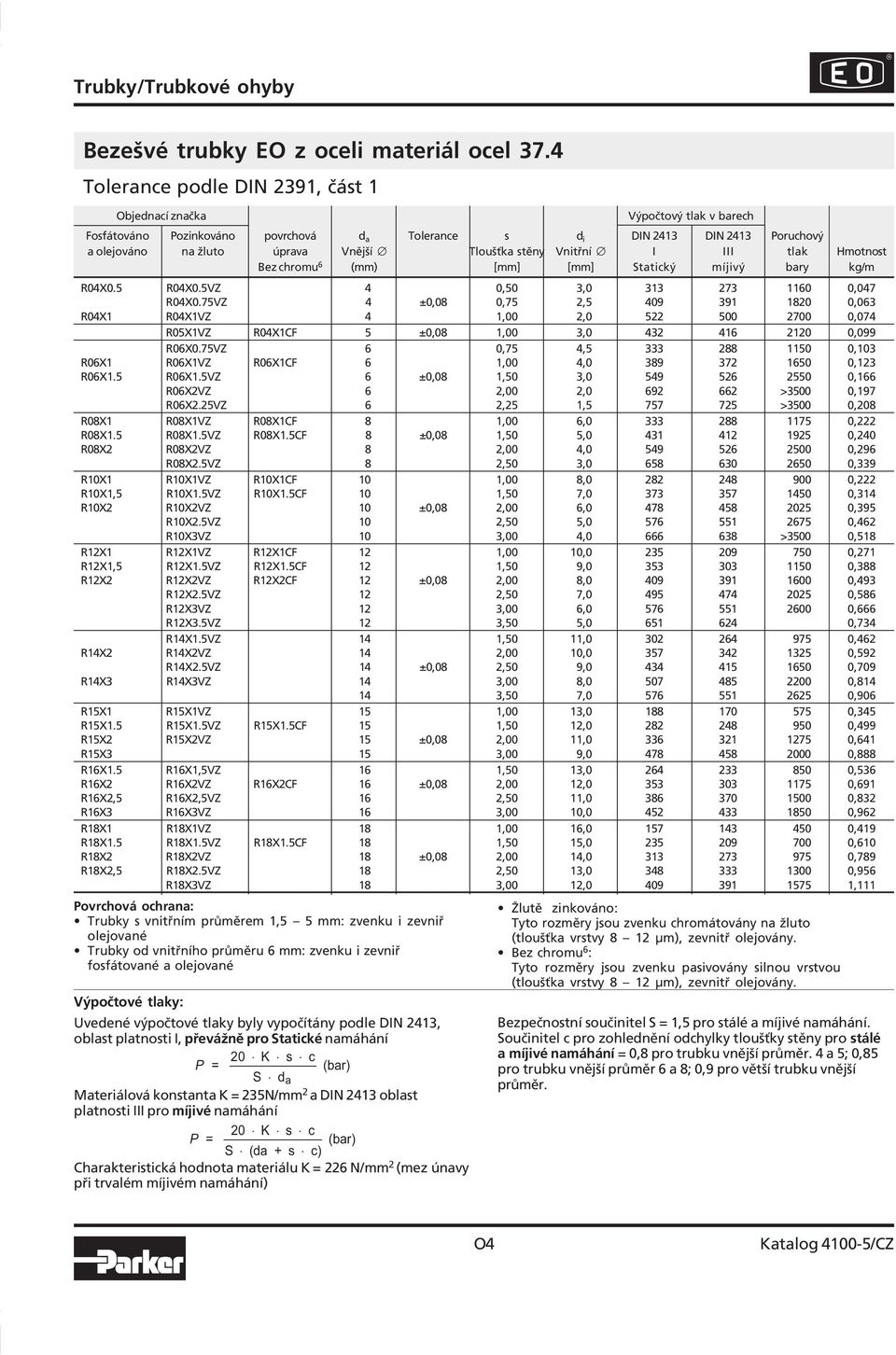 Materiálová konstanta K = 235N/mm 2 a DIN 2413 oblast platnosti III pro míjivé namáhání 20 K s c P = S (da + s c) (bar) Charakteristická hodnota materiálu K = 226 N/mm 2 (mez únavy při trvalém