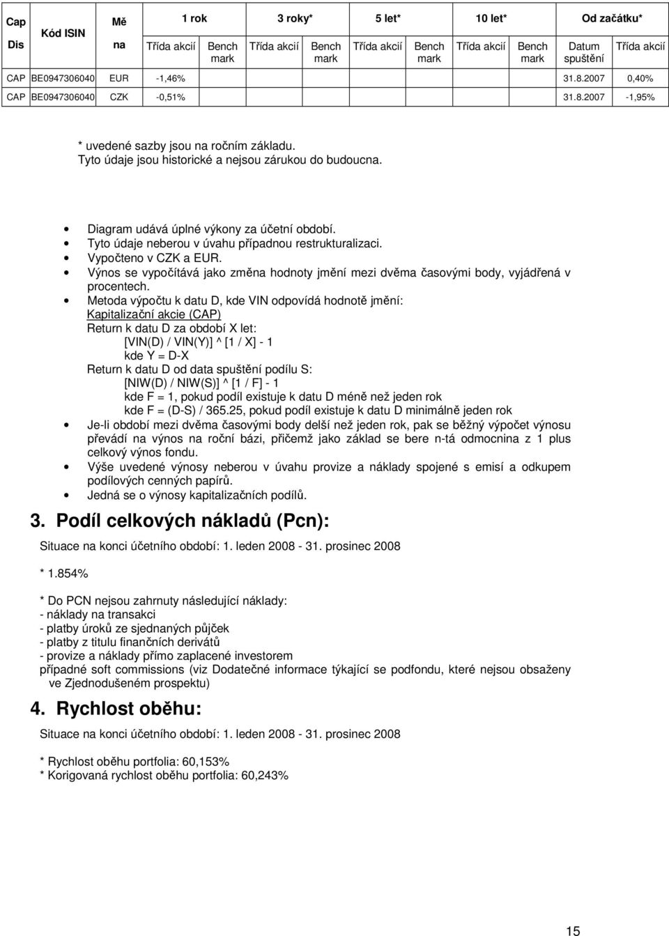 Diagram udává úplné výkony za účetní období. Tyto údaje neberou v úvahu případnou restrukturalizaci. Vypočteno v CZK a EUR.