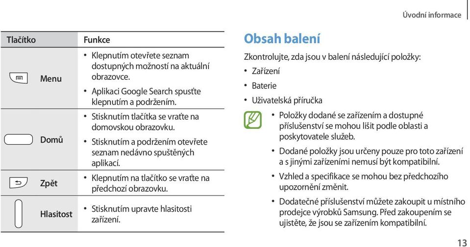 Stisknutím upravte hlasitosti zařízení.