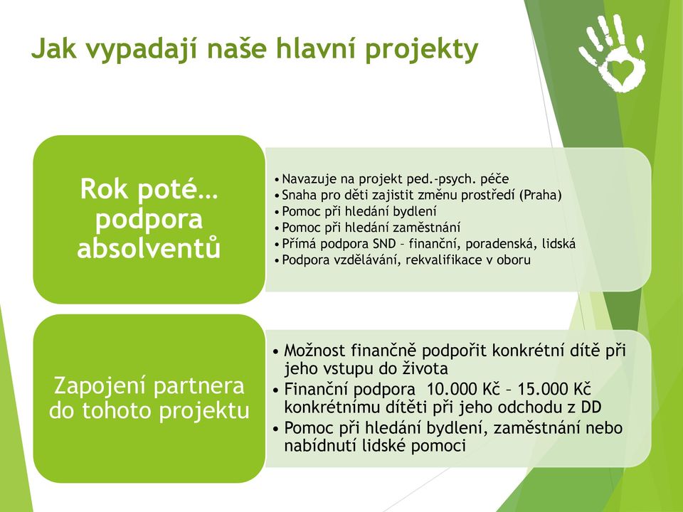 finanční, poradenská, lidská Podpora vzdělávání, rekvalifikace v oboru Zapojení partnera do tohoto projektu Možnost finančně podpořit