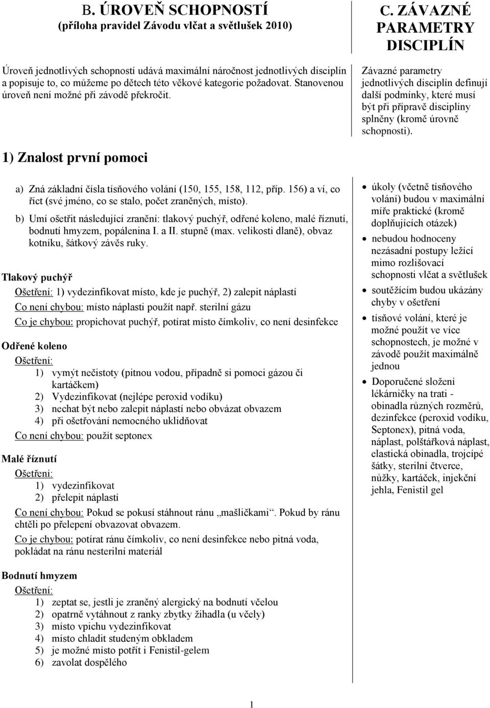 ZÁVAZNÉ PARAMETRY DISCIPLÍN Závazné parametry jednotlivých disciplín definují další podmínky, které musí být při přípravě disciplíny splněny (kromě úrovně schopnosti).