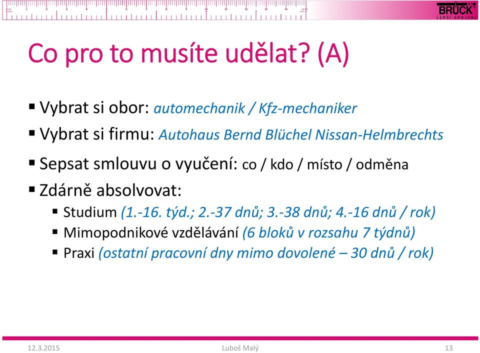 Helmbrechts Sepsat smlouvu o vyučení: co / kdo / místo / odměna Zdárně absolvovat: Studium (1.
