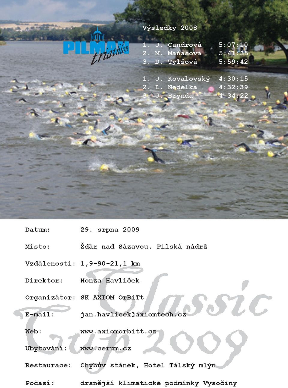 srpna 2009 Místo: Žďár nad Sázavou, Pilská nádrž Vzdálenosti: 1,9-90-21,1 km Direktor: Honza Havlíček Organizátor: