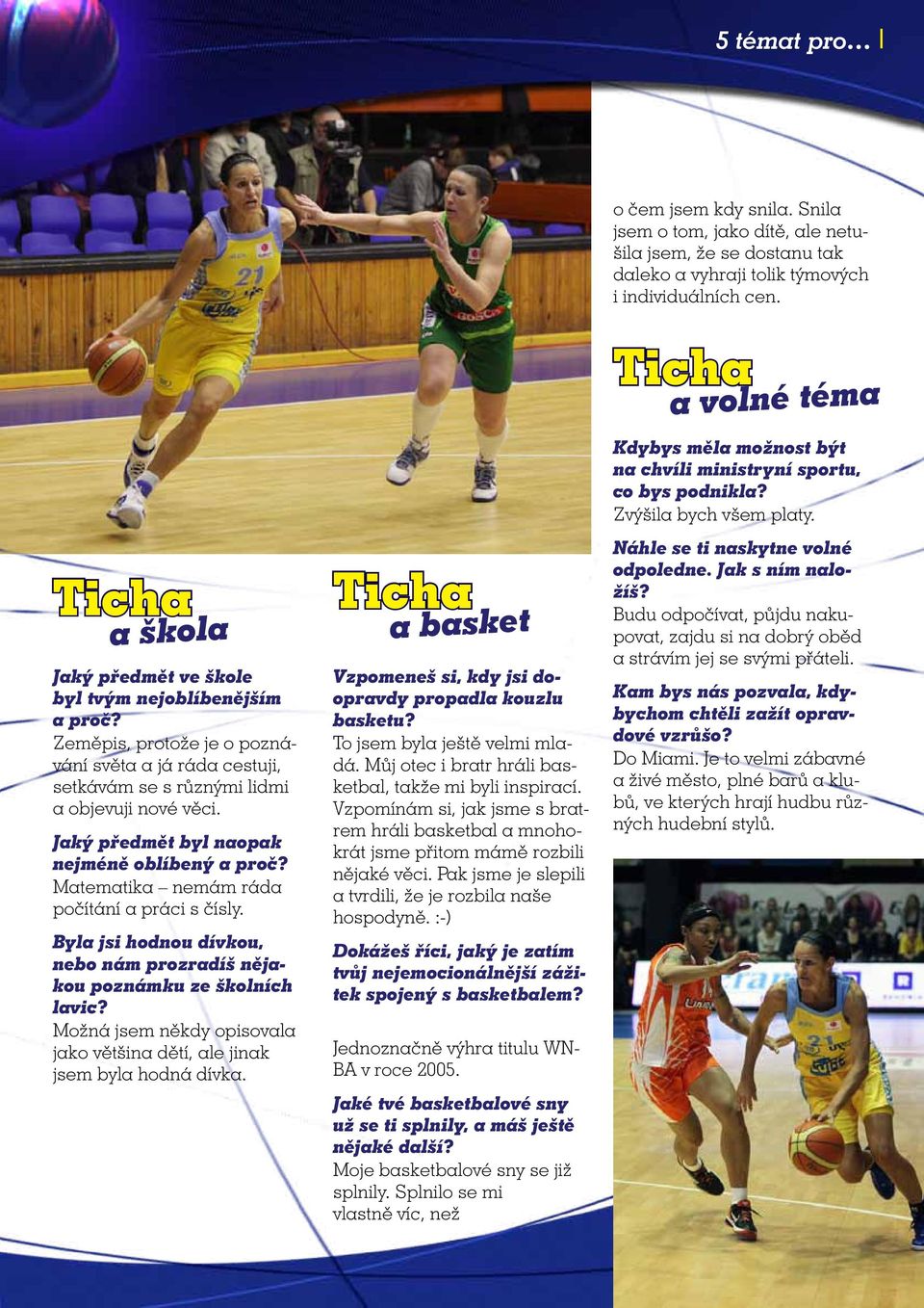 Možná jsem někdy opisovala jako většina dětí, ale jinak jsem byla hodná dívka. Ticha a basket Vzpomeneš si, kdy jsi doopravdy propadla kouzlu basketu? To jsem byla ještě velmi mladá.