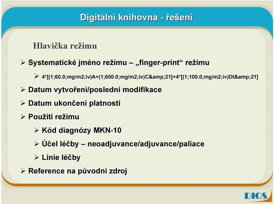 0;mg/m2;iv)Dt&21] Datum vytvořen ení/poslední modifikace Datum ukončen ení platnosti Použit ití