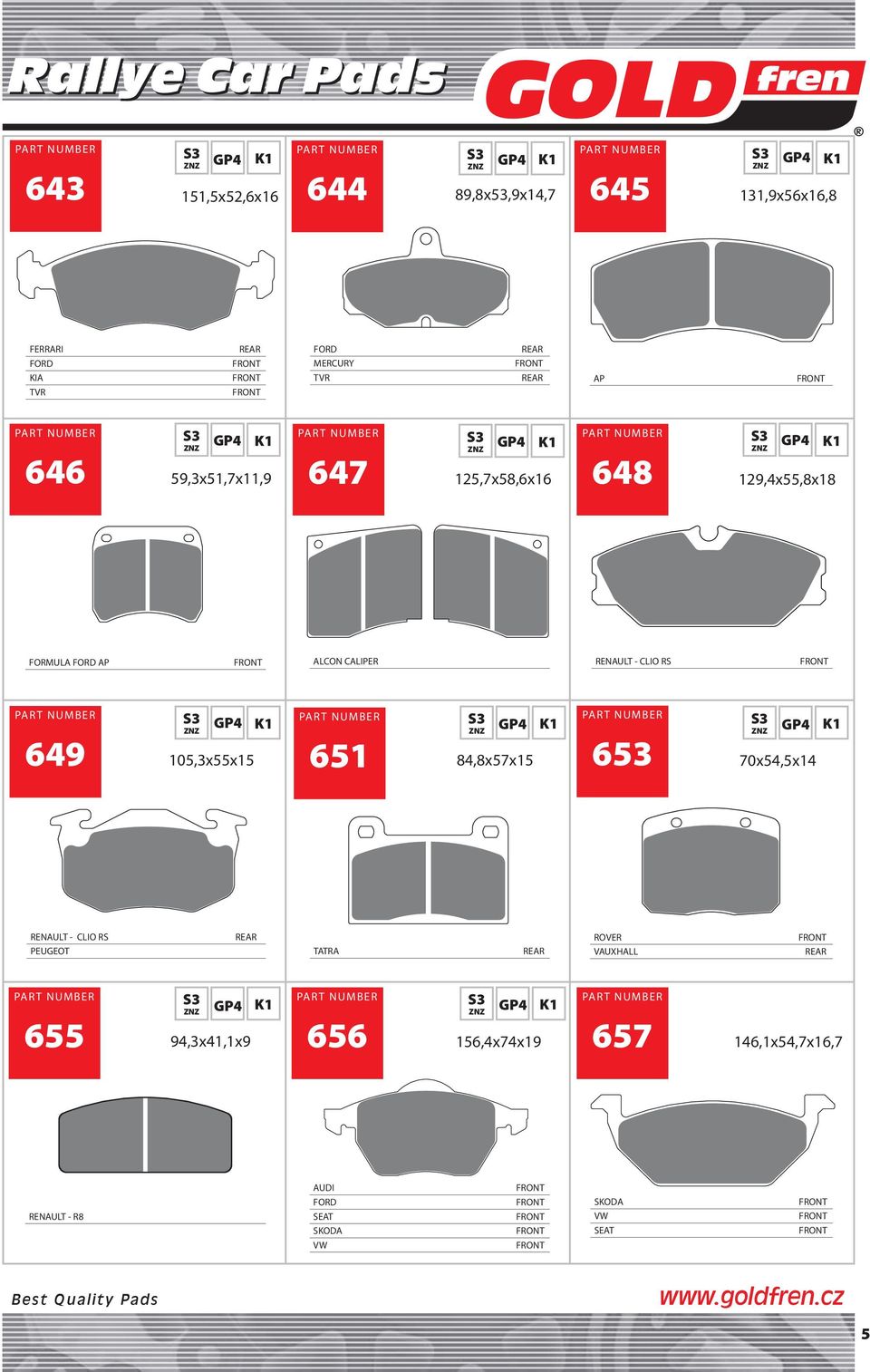 RENAULT - CLIO RS 649 105,3x55x15 651 84,8x57x15 653 70x54,5x14 RENAULT - CLIO RS