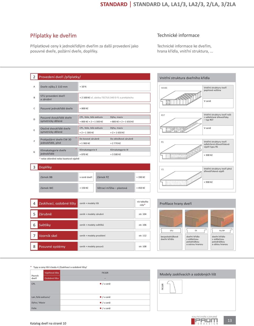 .. 2 Provedení dve í /p íplatky/ Vnit ní struktura dve ního k ídla A Dve e výšky 2 110 mm + 10 % WABE Vnit ní strukturu tvo í papírová voš na B STU provedení dve í a zárubní + 2 100 K v.