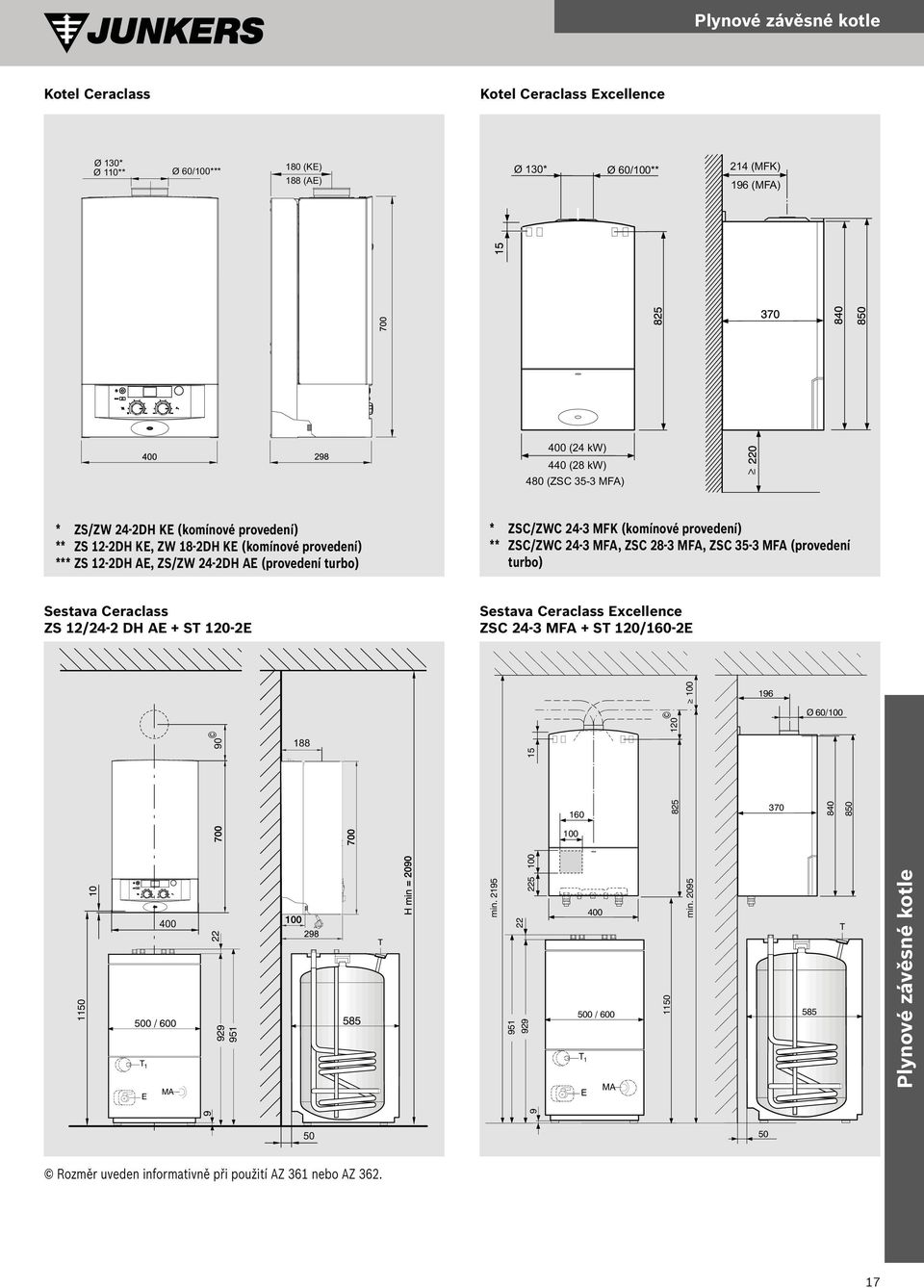 MFA, ZSC 28-3 MFA, ZSC 35-3 MFA (provedení turbo) Sestava Ceraclass ZS 12/24-2 DH AE + ST 120-2E Sestava Ceraclass Excellence ZSC 24-3 MFA + ST 120/160-2E 100 196 Ø 60/100 90 188 100 1 5 160 100 825